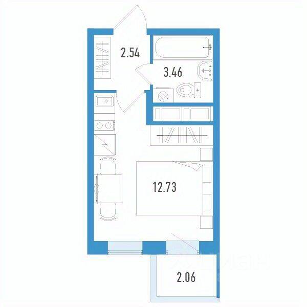 Квартира-студия, 19,35 м², в ЖК Aerocity Club