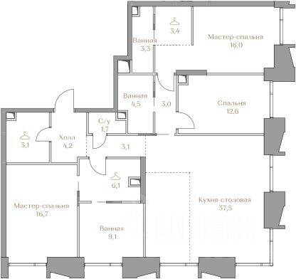 3-комн. квартира, 126,3 м², в ЖК Коллекция Лужники