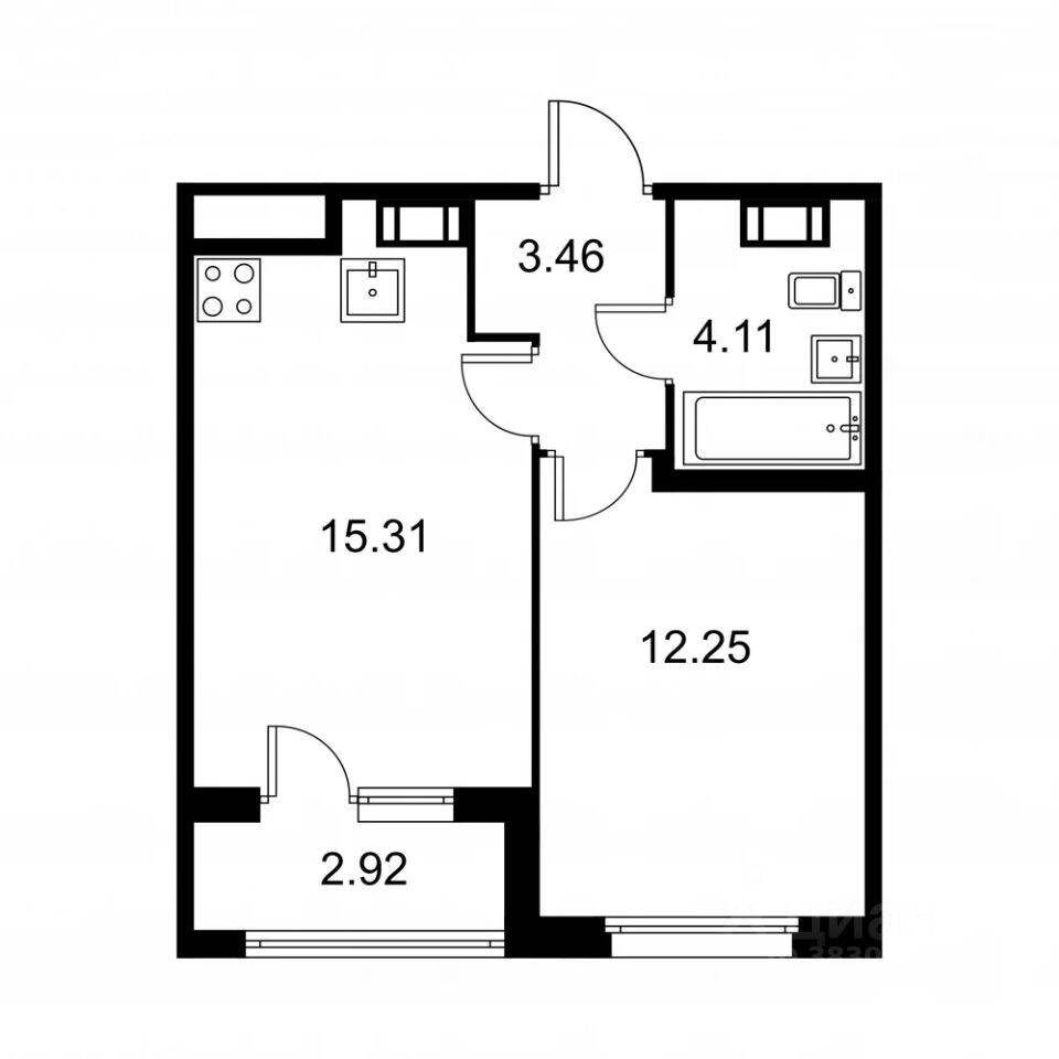 1-комн. квартира, 36,59 м², в ЖК Квартал Заречье
