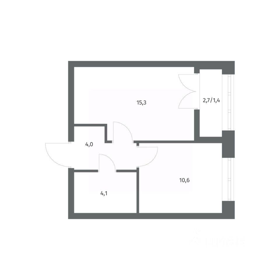 Планировка 1 комнатной квартиры, 35.35 м², в «NEWПИТЕР»