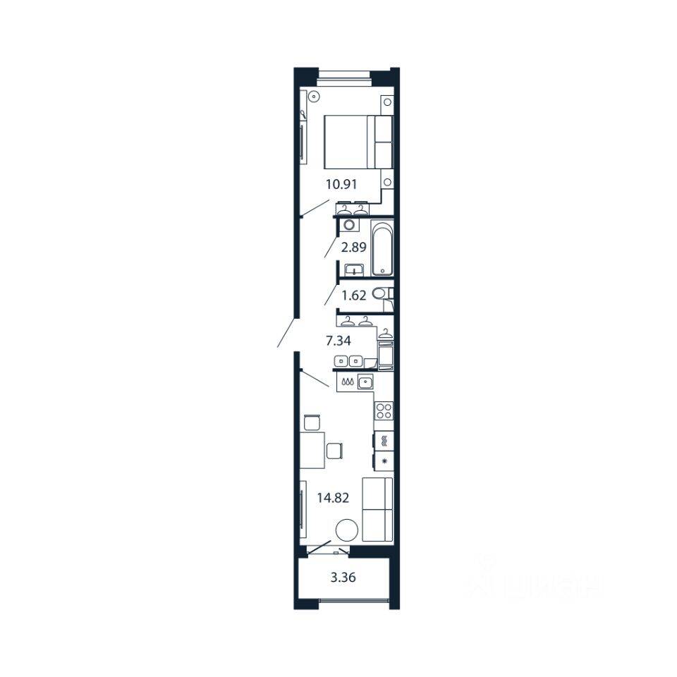 1-комн. квартира, 37 м², в ЖК Полис Новоселье