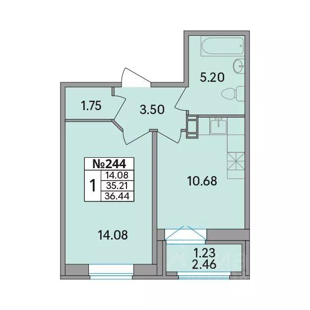 1-комн. квартира, 36,44 м², в ЖК Рождественский квартал