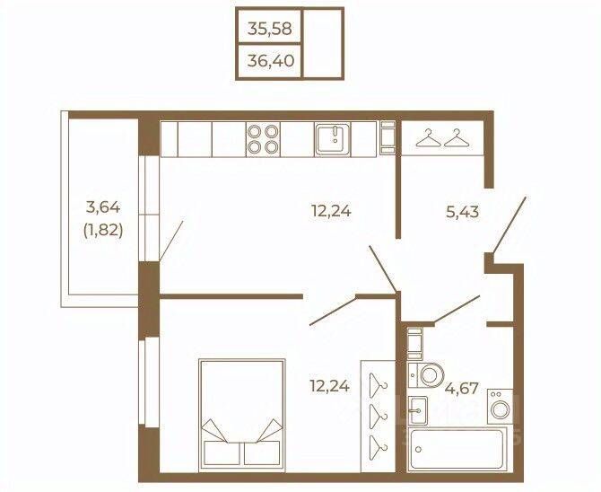 1-комн. квартира, 36,4 м², в Малоэтажный ЖК Новая история