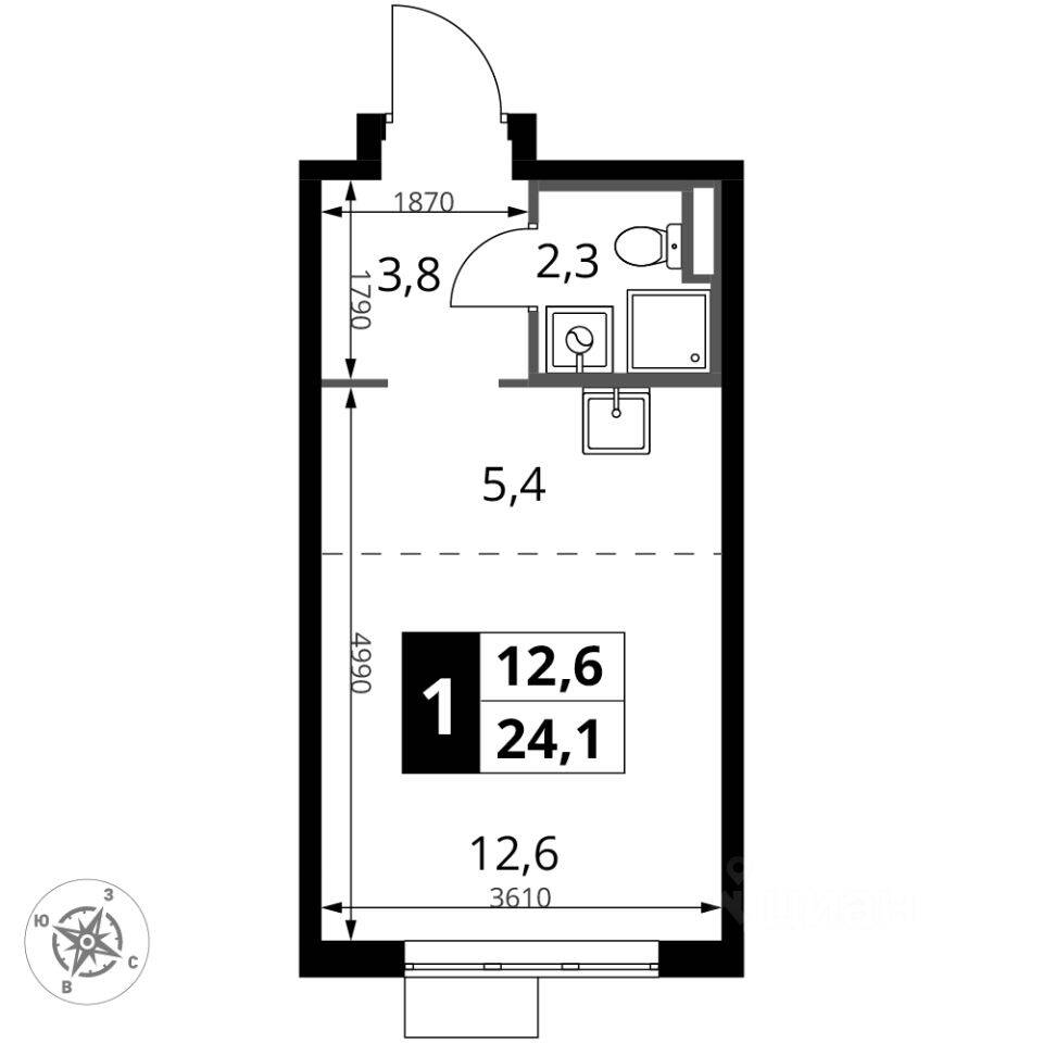 Квартира-студия, 24,1 м², в ЖК 1-й Донской