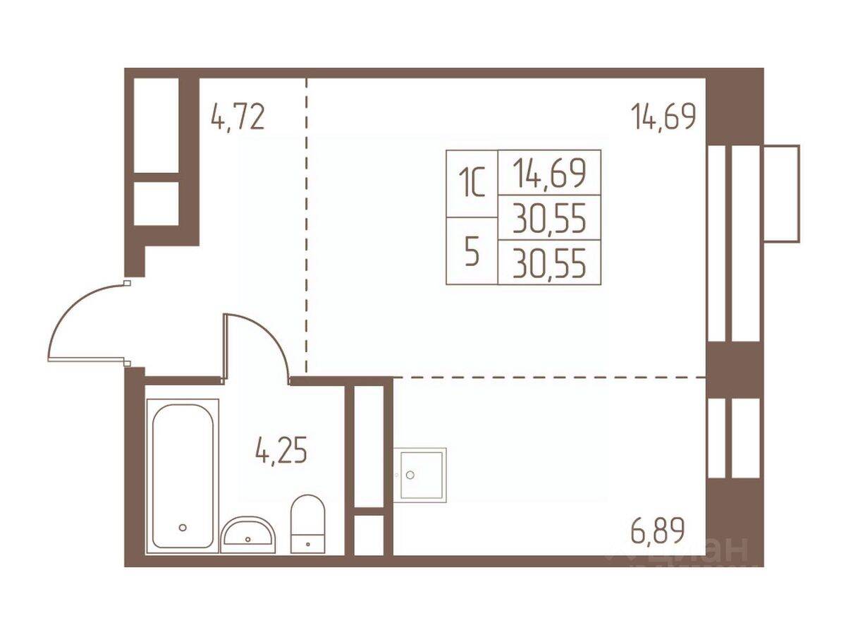 Квартира-студия, 30,6 м², в ЖК Западная Ивантеевка