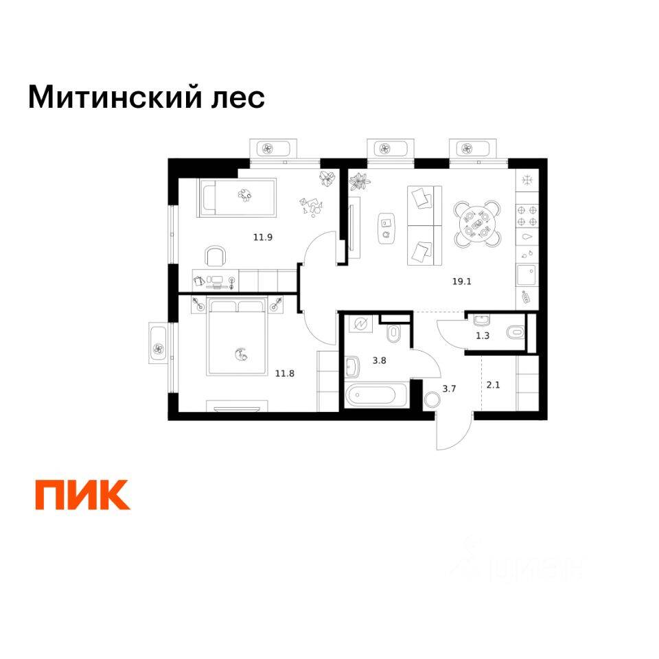 2-комн. квартира, 53,7 м², в ЖК Митинский лес