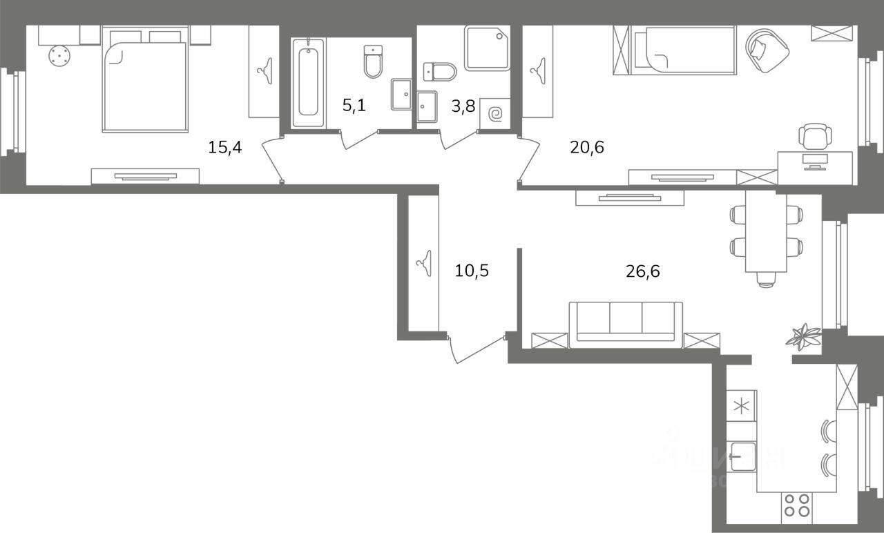 2-комн. квартира, 82 м², в ЖК Антверпен