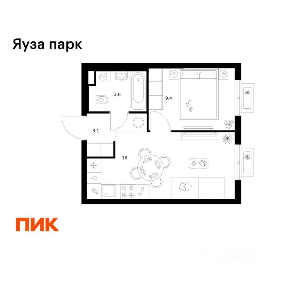 1-комн. квартира, 32,1 м², в ЖК Яуза парк (ПИК)