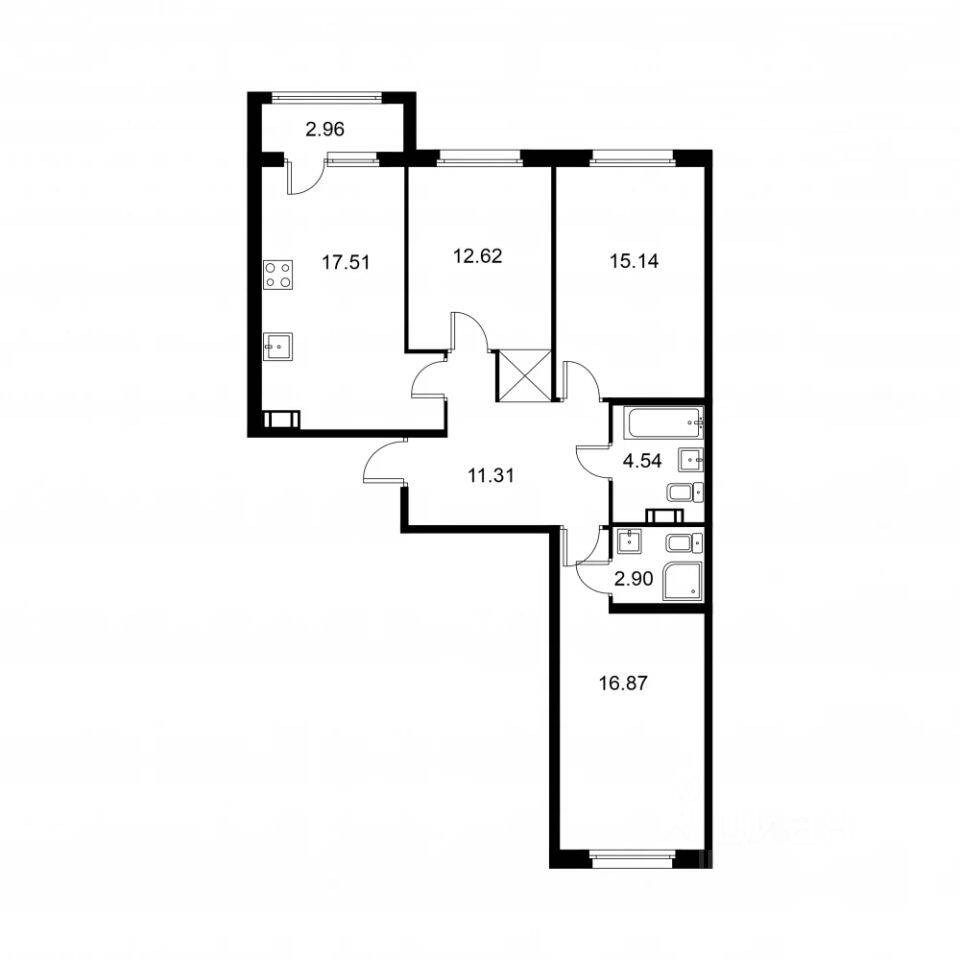 3-комн. квартира, 82,37 м², в ЖК Квартал Заречье