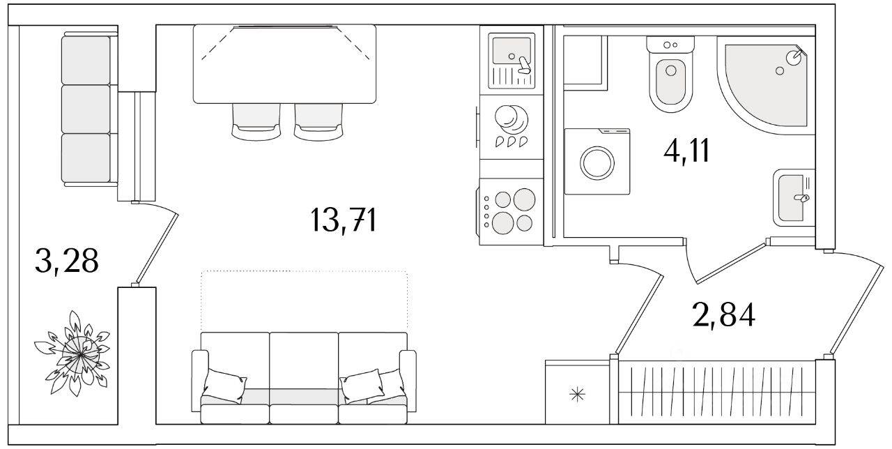 Квартира-студия, 22,3 м², в ЖК Кинопарк