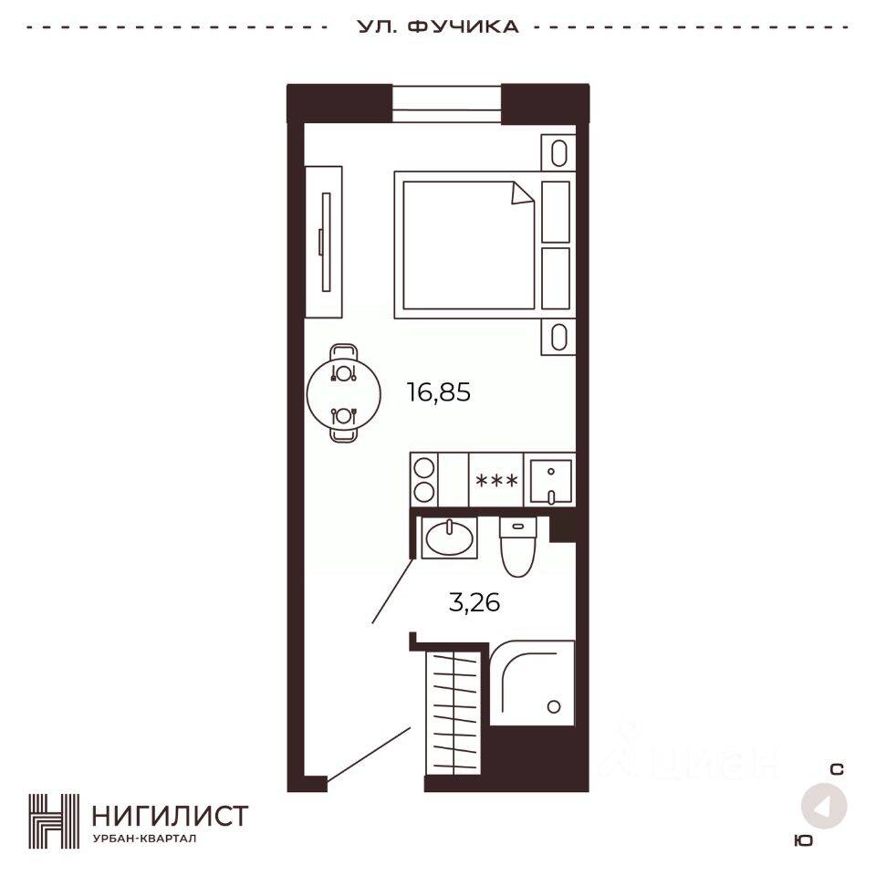 Планировка 1 комнатной квартиры, 20.11 м², в «Нигилист (Concept)»