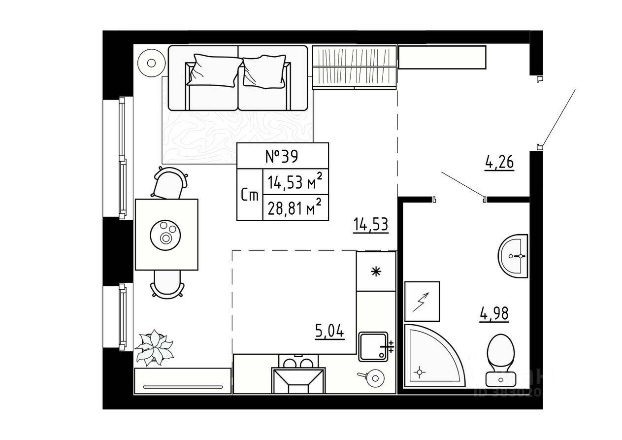 Квартира-студия, 29 м², в Малоэтажный ЖК Аннино Сити