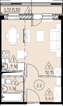 Квартира-студия, 29,14 м², в ЖК Марусино-6