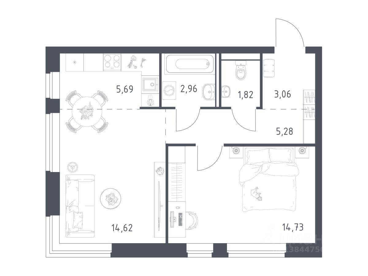 1-комн. квартира, 48,16 м², в ЖК Егорово Парк