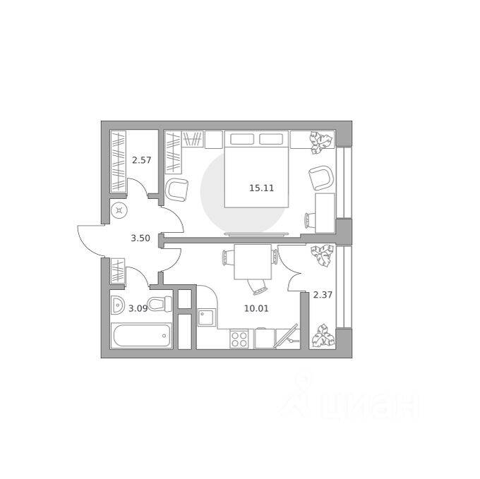 1-комн. квартира, 36,65 м², в ЖК Пехра