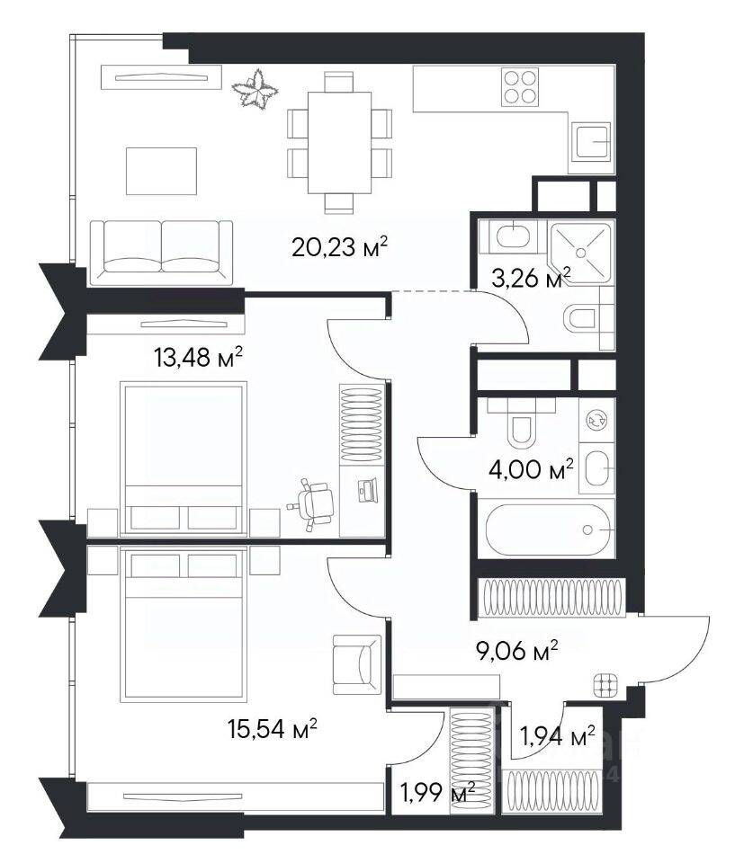2-комн. квартира, 71,7 м², в ЖК 1-й Нагатинский