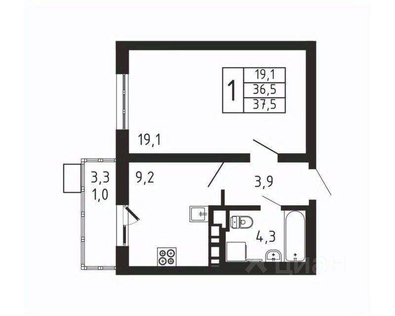1-комн. квартира, 37,5 м², в ЖК «Пироговская Ривьера»