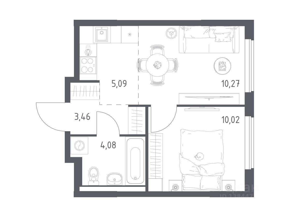 1-комн. квартира, 32,92 м², в ЖК Горки Парк