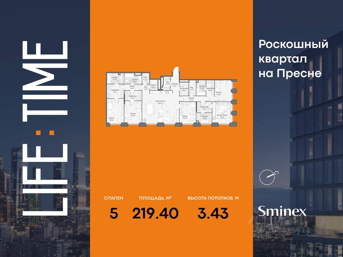 5-комн. квартира, 219 м², в ЖК Квартал Life Time