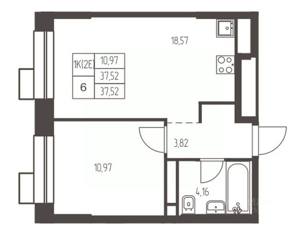2-комн. квартира, 37,5 м², в ЖК Новая Ивантеевка