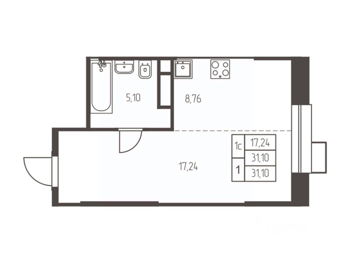 Планировка 1 комнатной квартиры, 31.1 м², в «Новая Ивантеевка»