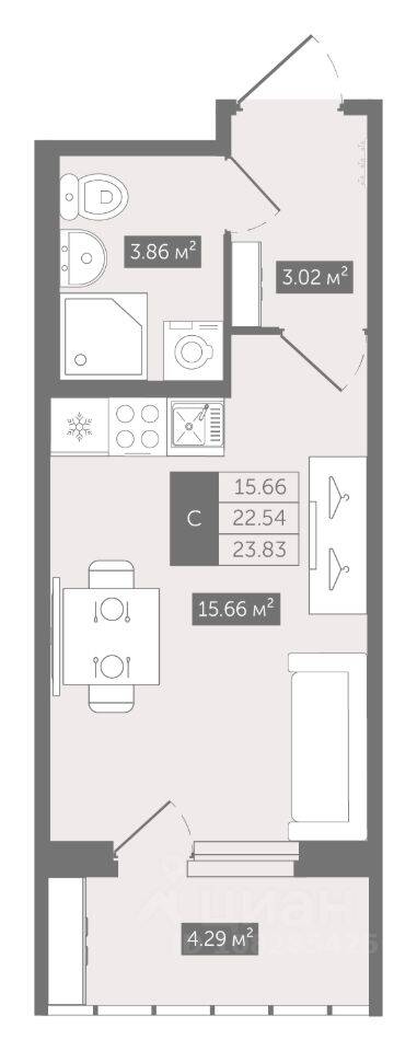 Квартира-студия, 23,83 м², в ЖК UP-квартал «Воронцовский»