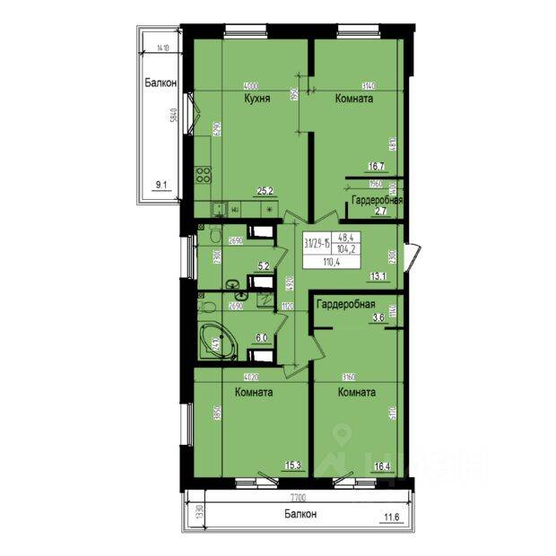 4-комн. квартира, 110,4 м², в ЖК «Прагма City»