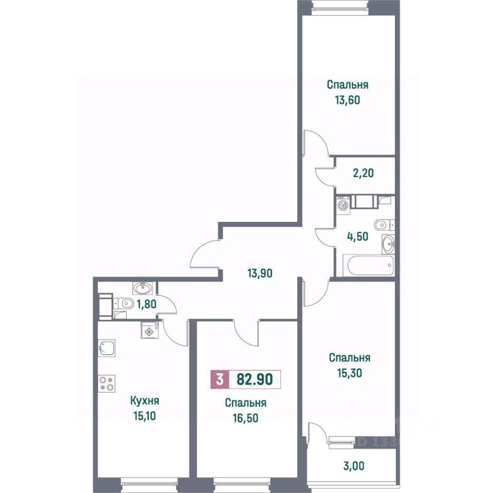 3-комн. квартира, 82,9 м², в ЖК «Фотограф»
