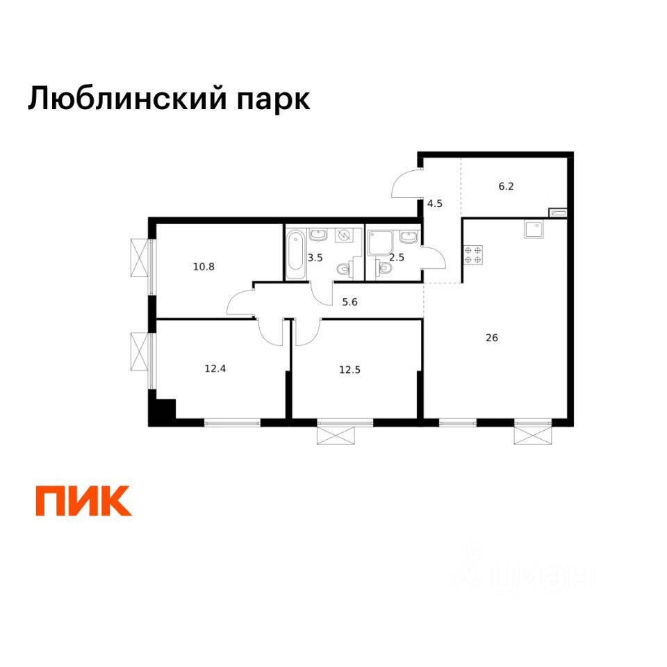 3-комн. квартира, 84 м², в ЖК «Люблинский парк»