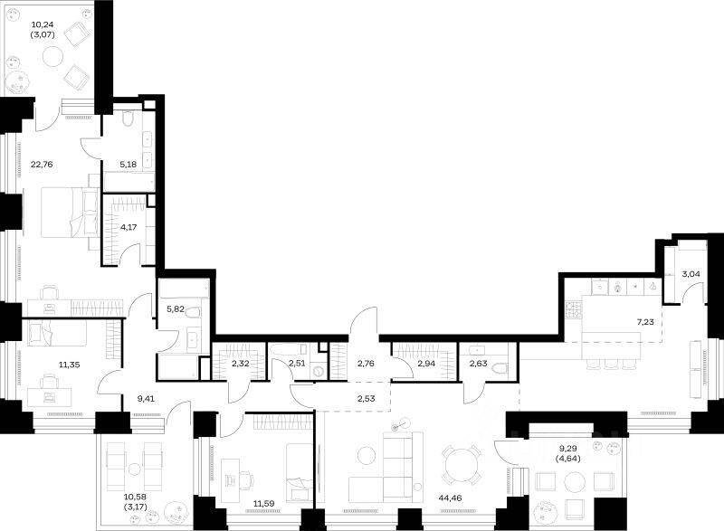 3-комн. квартира, 151,58 м², в ЖК Nova