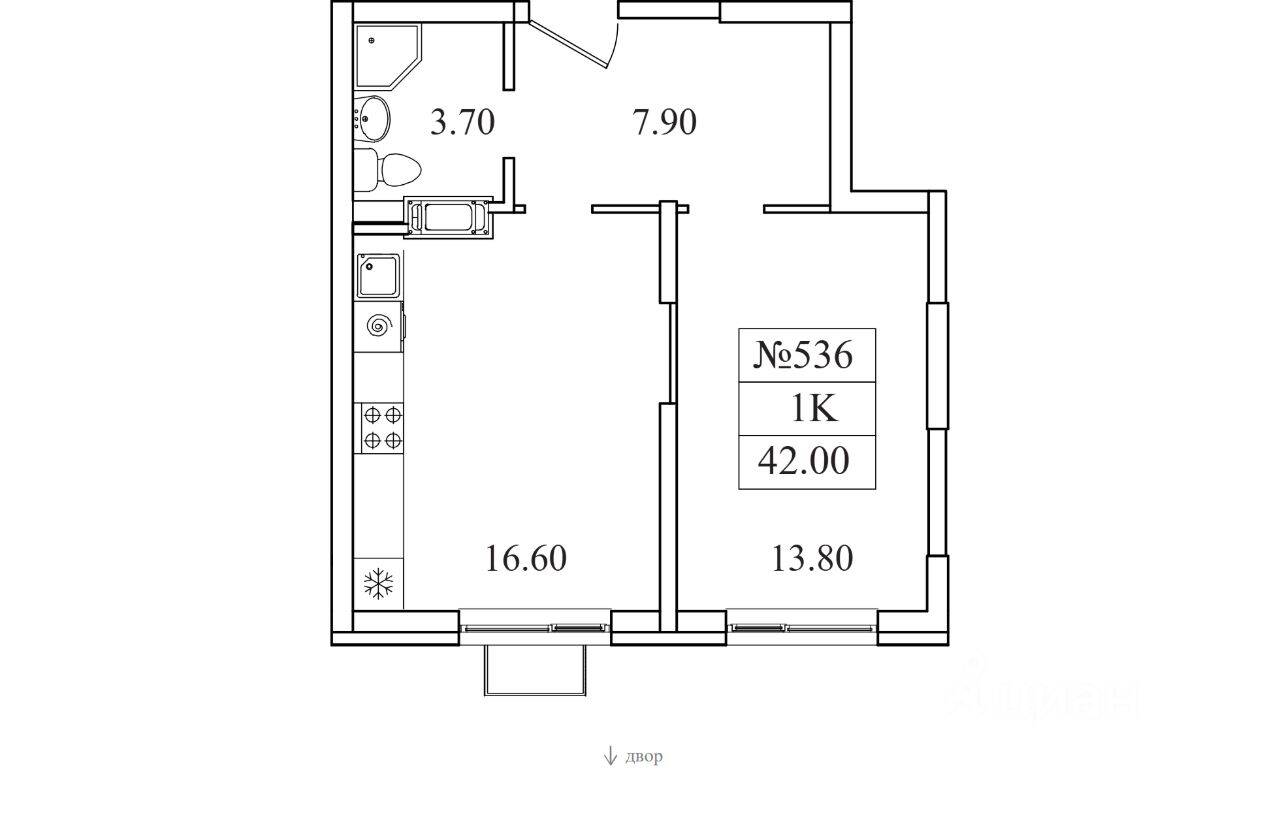 1-комн. квартира, 42 м², в ЖК Видный берег 2