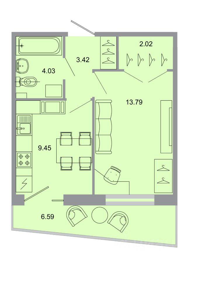 1-комн. квартира, 34 м², в ЖК Стороны света