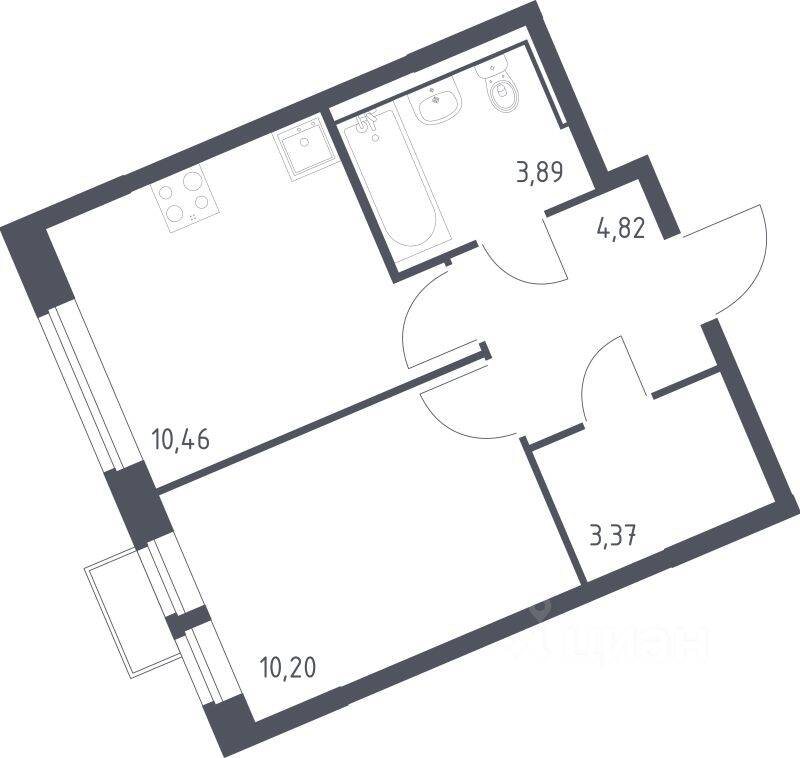 1-комн. квартира, 32,74 м², в ЖК Молжаниново