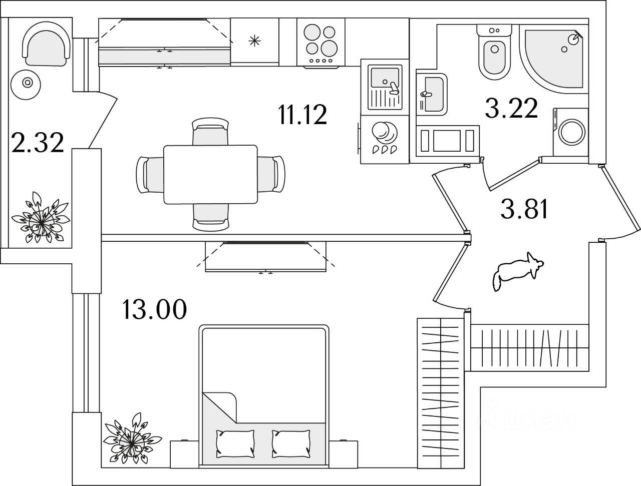 1-комн. квартира, 32,31 м², в ЖК Кинопарк