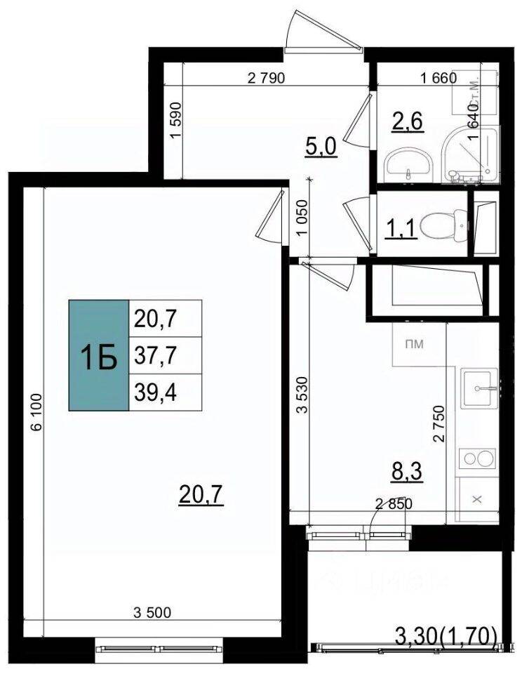 1-комн. квартира, 39,4 м², в ЖК «Одинцово сити»