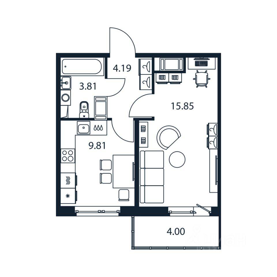 1-комн. квартира, 33,1 м², в ЖК Полис ЛАВрики