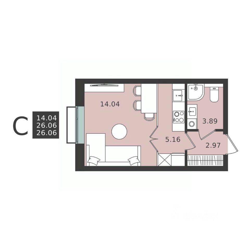 Квартира-студия, 26,06 м², в ЖК Мишино-2