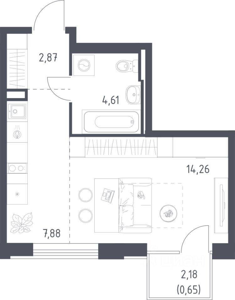 Квартира-студия, 30,27 м², в ЖК Рублевский Квартал