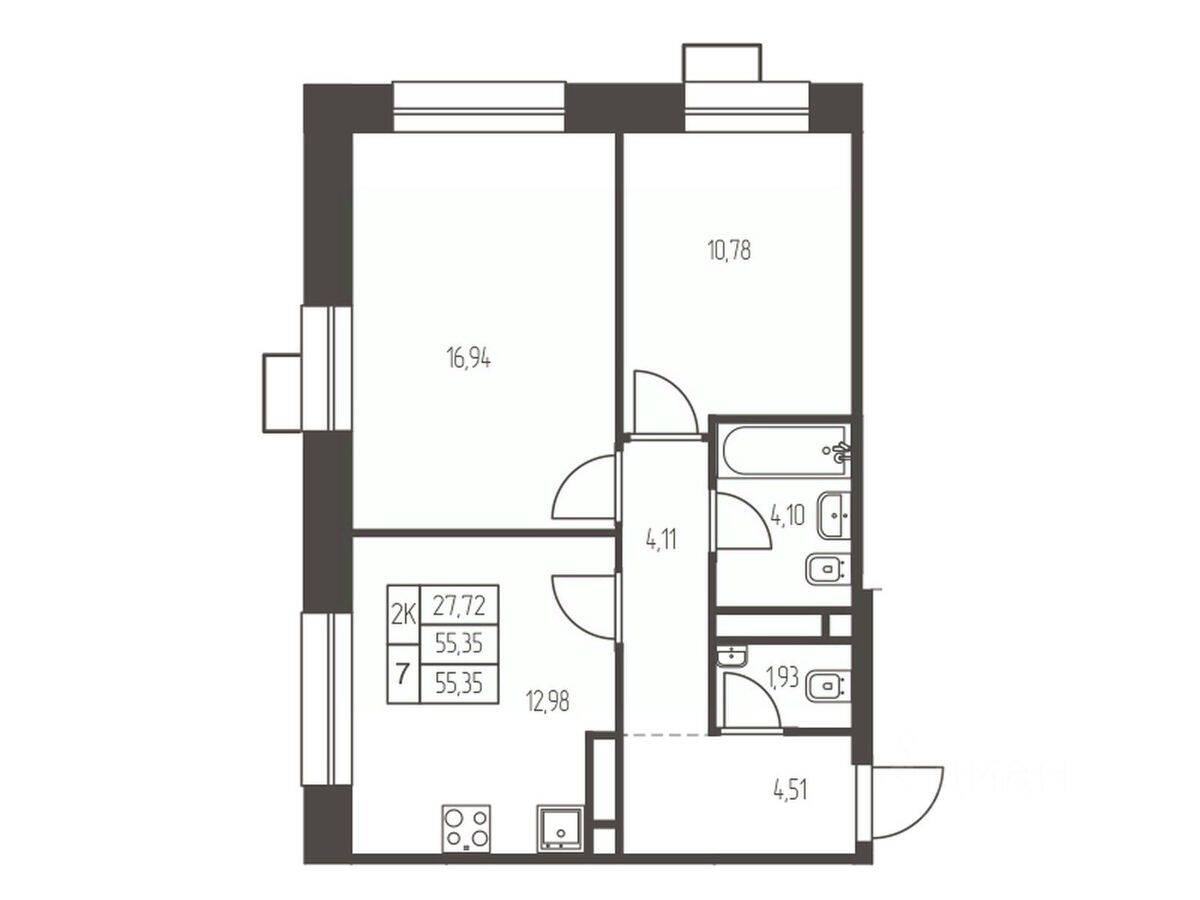 2-комн. квартира, 55,4 м², в ЖК Новая Ивантеевка