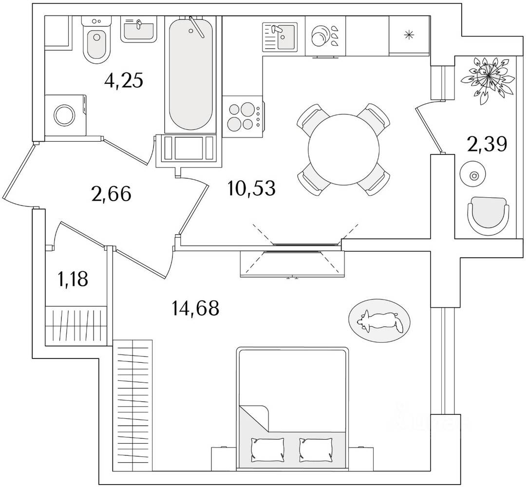 1-комн. квартира, 34,5 м², в ЖК Кинопарк