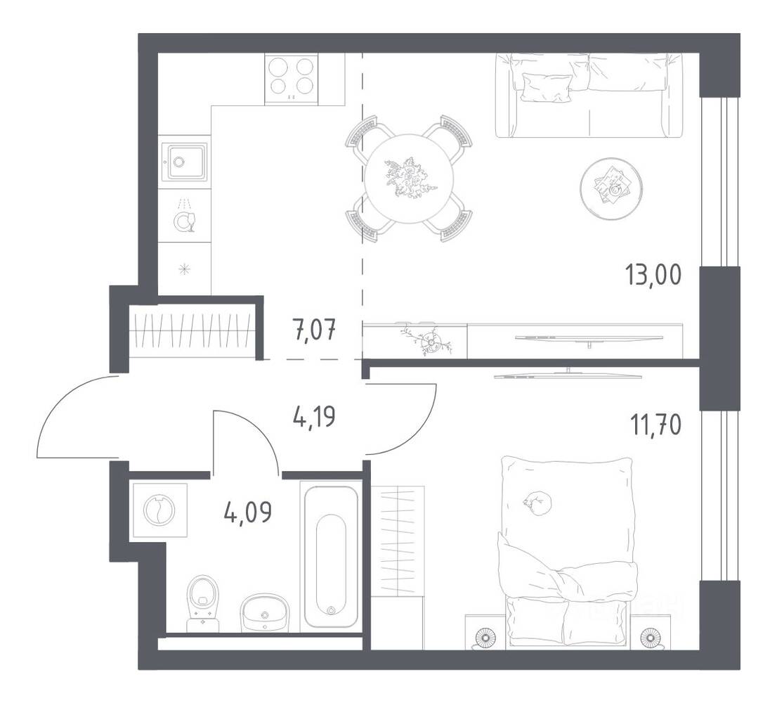 1-комн. квартира, 40,05 м², в ЖК Квартал Авиаторов