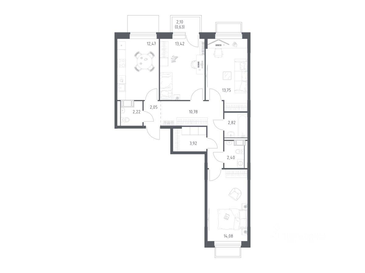3-комн. квартира, 78,54 м², в ЖК Томилино Парк