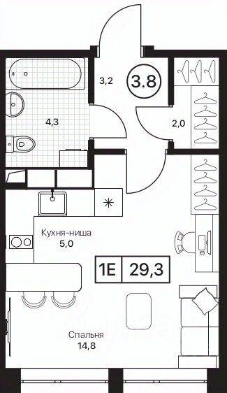 Квартира-студия, 29,3 м², в ЖК Пушкино Град