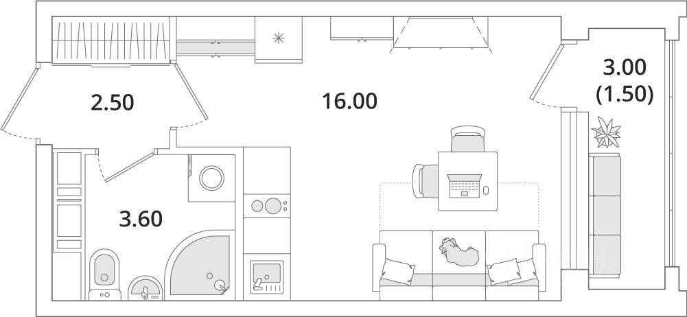 Квартира-студия, 23,8 м², в ЖК Тайм Сквер