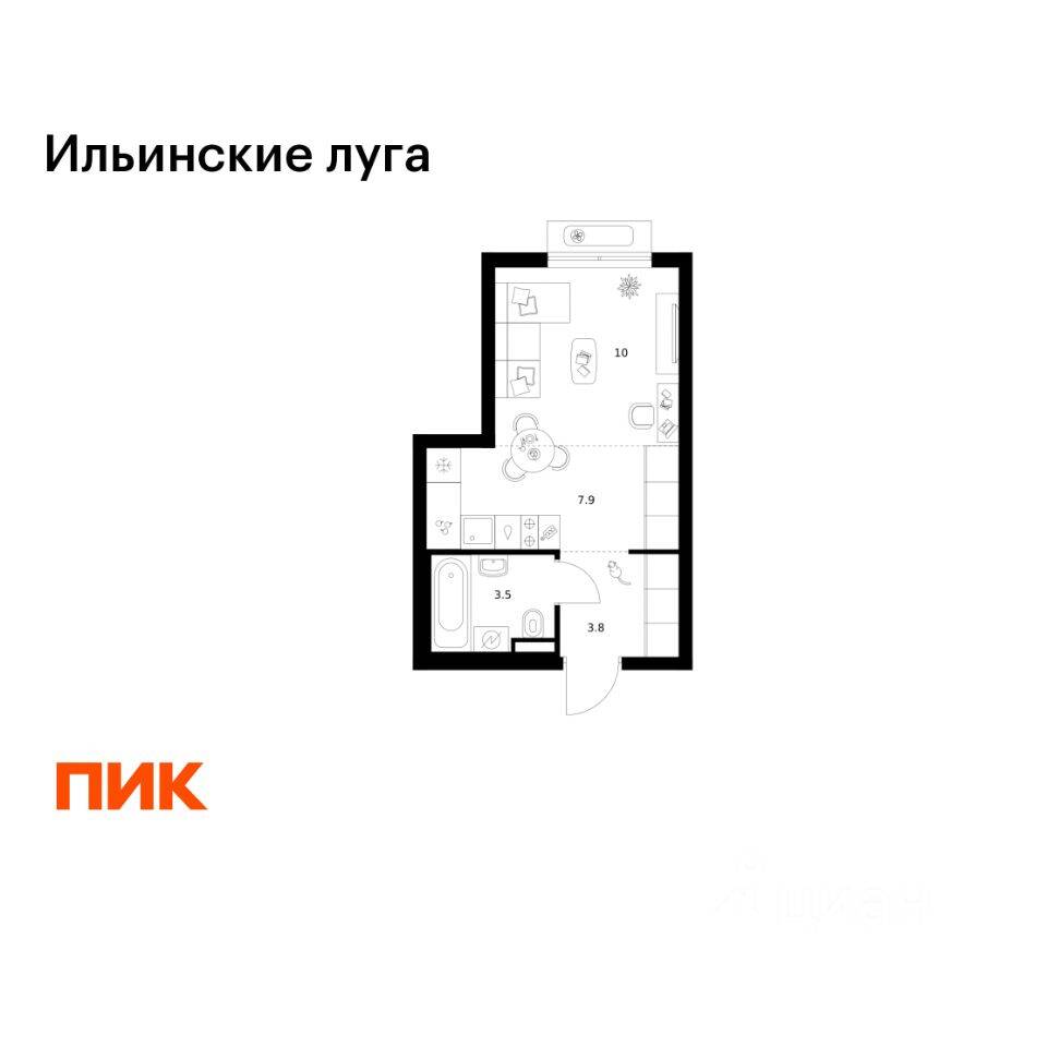 Квартира-студия, 25,2 м², в ЖК «Ильинские луга»