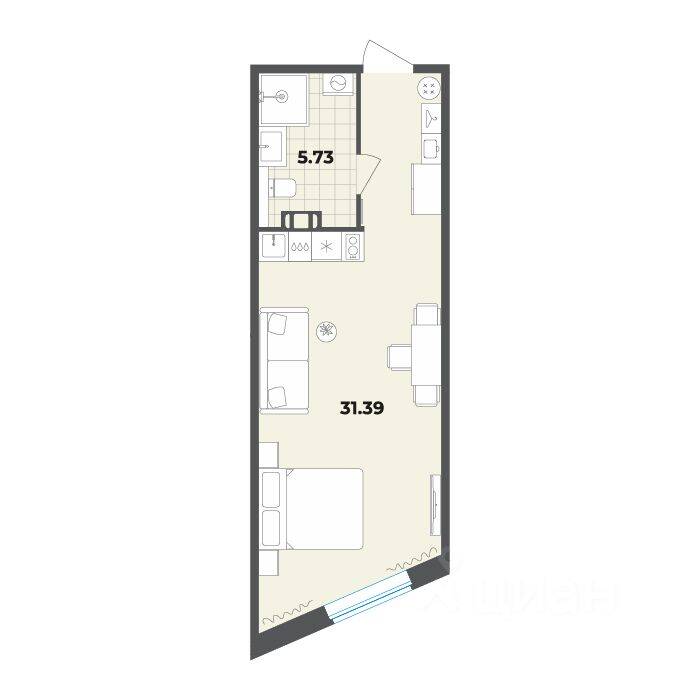 Квартира-студия, 37,12 м², в Апарт-комплекс Лиговский, 127