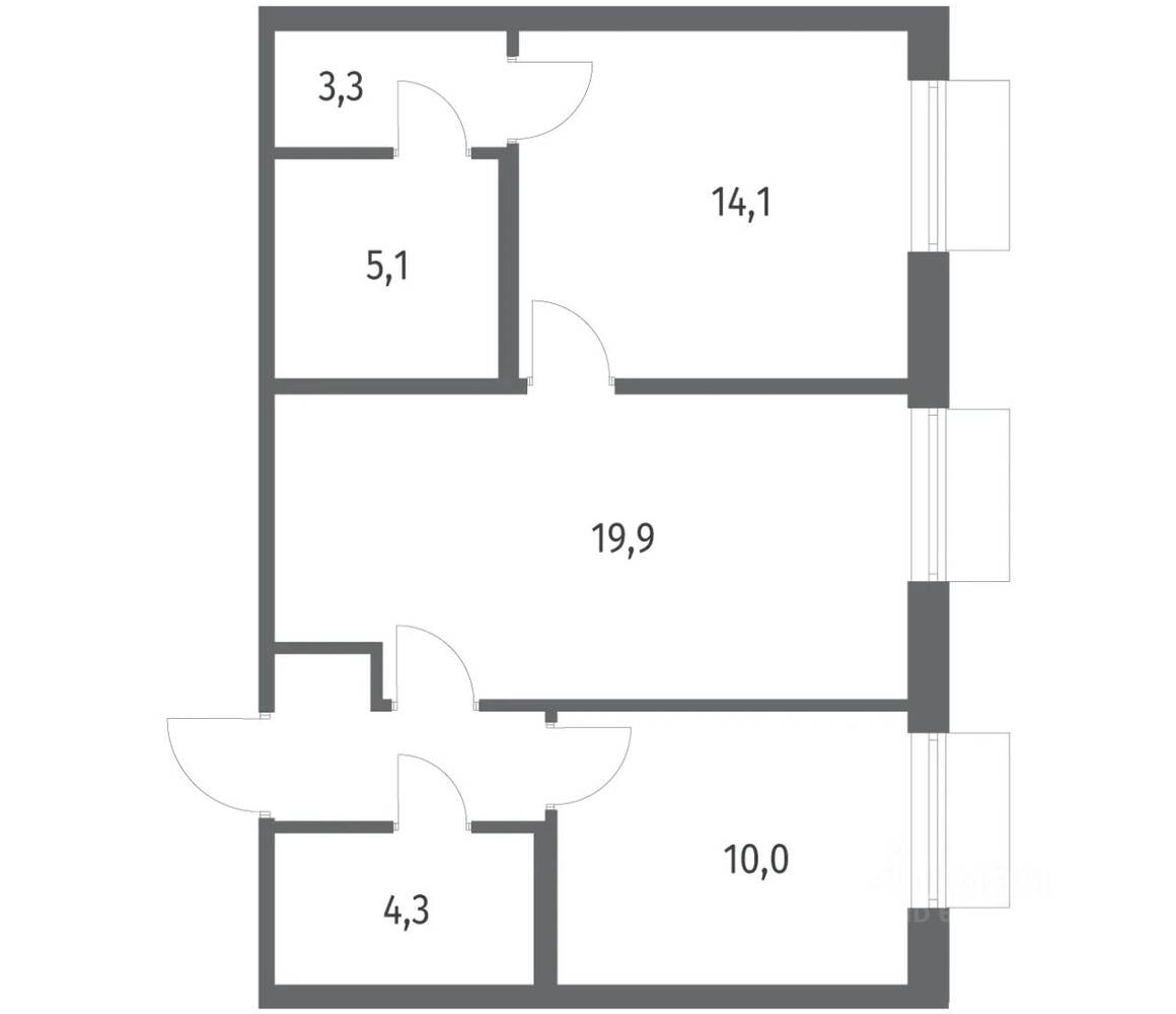 Планировка 2 комнатной квартиры, 60.4 м², в «Парусная 1»