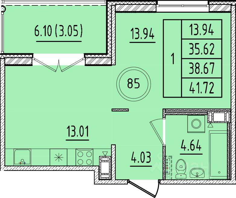 1-комн. квартира, 35,62 м², в Малоэтажный ЖК Образцовый квартал 17