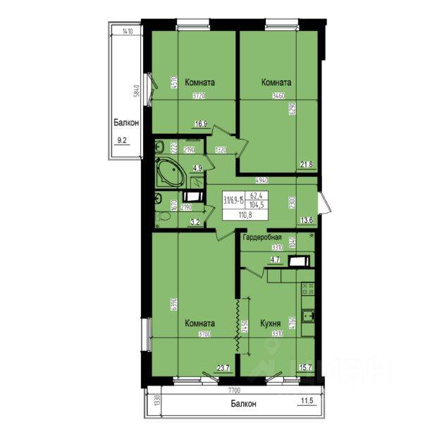 3-комн. квартира, 110,8 м², в ЖК «Прагма City»