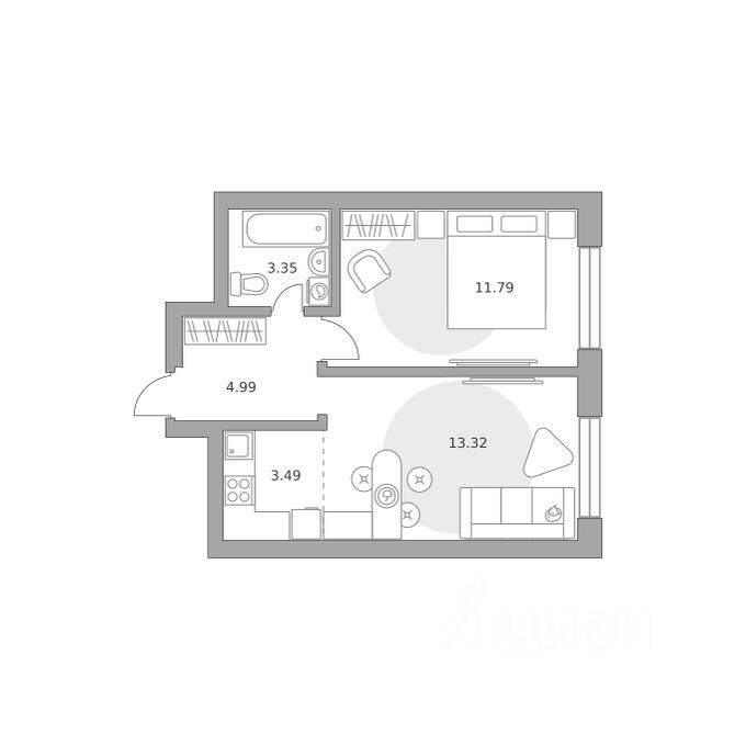 2-комн. квартира, 36,94 м², в ЖК Ильинойс